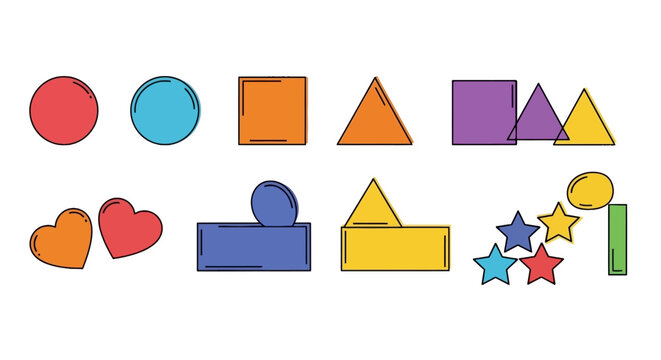 Colorful primary geometric shapes collection for early learning