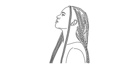 Profile portrait of a young woman with long braided hair in a minimalist line art drawing style © Badhon_Art Gallery