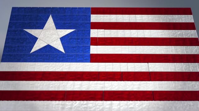 Dynamic footage of a texas flag made from building blocks with vibrant colors and detailed textures captured with a close up perspective