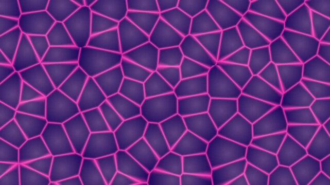 Glowing purple and pink neon cellular network in an abstract animation loop.