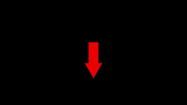 down position arrow on black background. Abstract glow down arrow icon video.