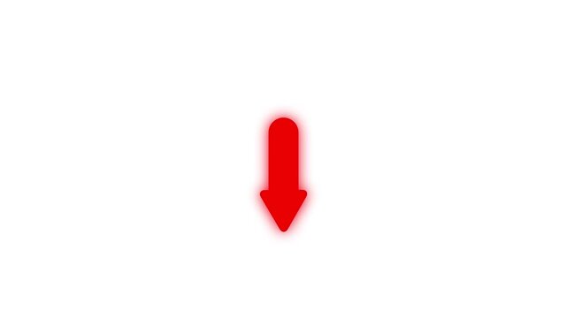 down position arrow on black background. Abstract glow down arrow icon video.