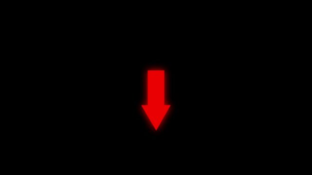 down position arrow on black background. Abstract glow down arrow icon video.