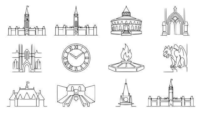 Canadian Parliament Buildings Architecture Line Art Collection