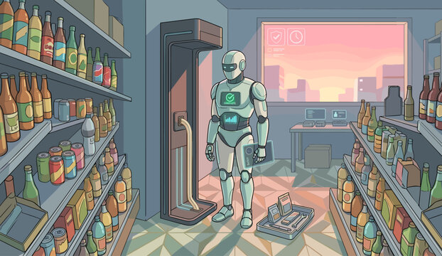 Flat vector illustration of a humanoid robot concept.