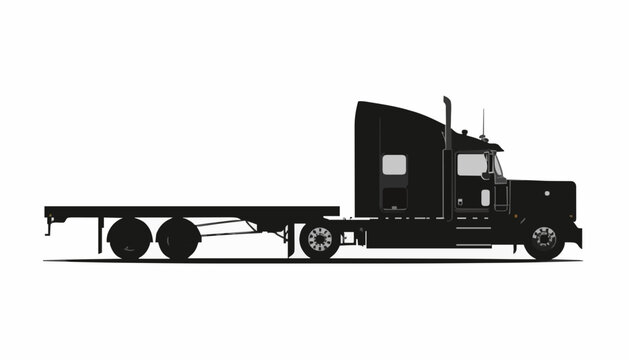 Commercial Flatbed Transport Truck Side View Silhouette Vector Illustration