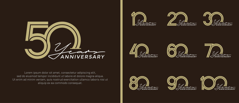 anniversary vector logo set, gold color with handwriting can be use for celebration