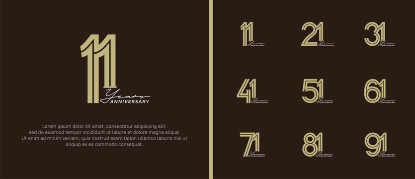 anniversary vector logo set, gold color with handwriting can be use for celebration