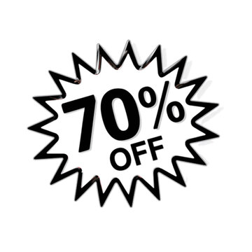 Seventy Percent Off Tag: A bold and graphic representation of a 70% OFF discount tag, designed to grab attention and highlight a significant sale or promotion.
