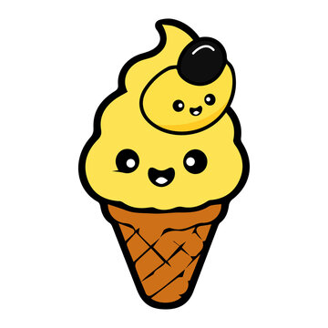 Cute ackee fruit mascot logo with whimsical vector illustration elements, bold outlines, bright flat colors, and an adorable kawaii cartoon style