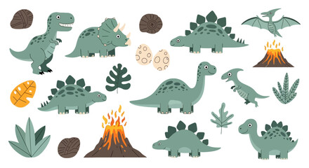 Prehistoric dinosaur world with volcanoes and tropical plants © alfi