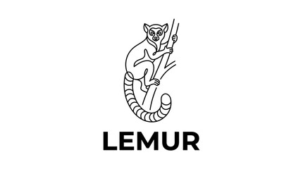 Minimalist Lemur Line Art Vector Illustration © anjel