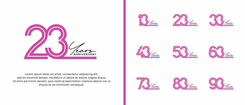 anniversary vector logo set, purple color and black handwriting can be use for celebration