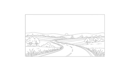 Fototapeta premium Winding Country Road Through Rolling Hills and Fields, Scenic Landscape