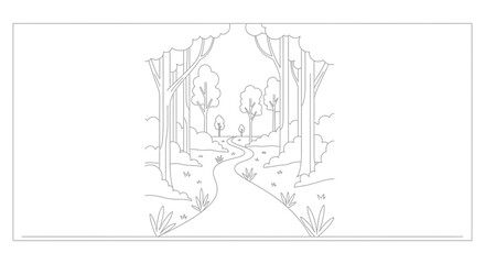 Fototapeta premium Winding Forest Path Illustration: Nature's Serene Trail Through Lush Trees
