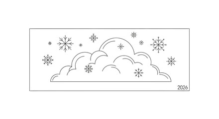 Fototapeta premium Winter Cloud with Snowflakes - Minimalist Line Art Illustration
