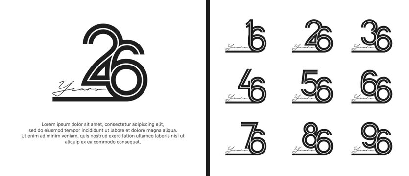 anniversary vector logo set, black color with handwriting can be use for celebration