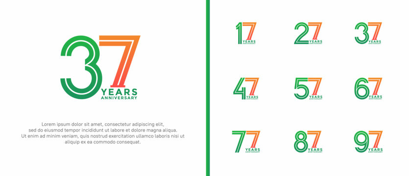 anniversary vector logo set, green and orange color can be use for celebration