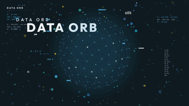 Abstract data orb background with digital visualization and network connection modern technology infographic vector illustration big analytics science design template for presentation banner