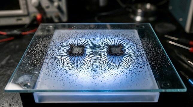 Iron filings forming geometric
