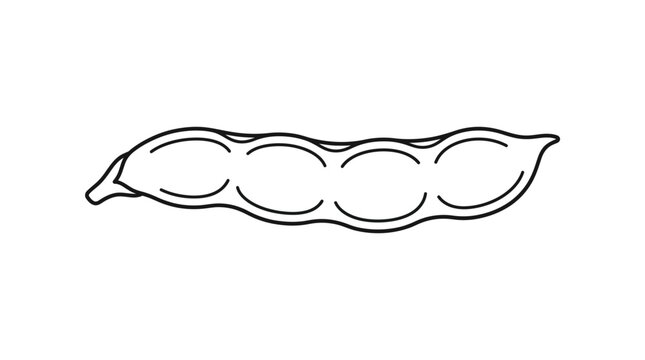 A simple black and white line drawing of a single pea pod with four peas inside.