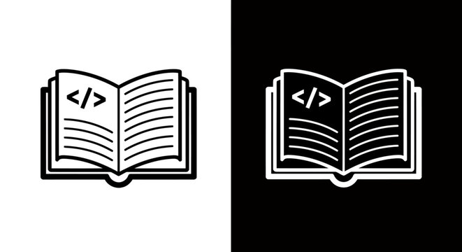 Open Book Coding Icon Representing Programming Reference and Digital Education Graphics.