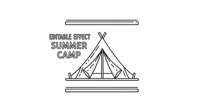 Summer Camp Tent Icon - Editable Text Effect, Outline Vector Art