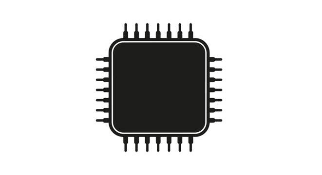 Close-up of an embedded microprocessor chip with numerous pins and a square form for high density electronics.