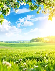 Obraz premium Serene green landscape with sunny sky.