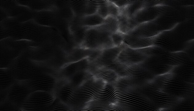 A black and white abstract digital image with wavy lines and a textured surface