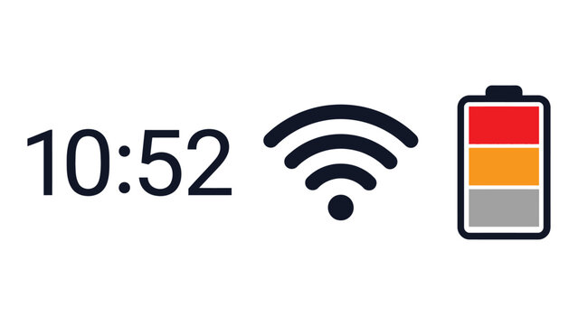 Digital status bar display showing current time wi fi connectivity and partial battery charge level
