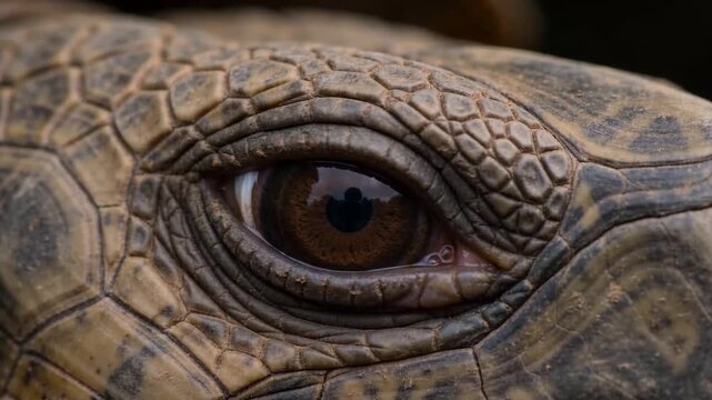 Extreme Close Up of a Tortoise Eye Showing Detailed Scales and Texture