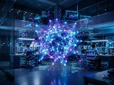 Network of glowing nodes and lines artificial intelligence visualization