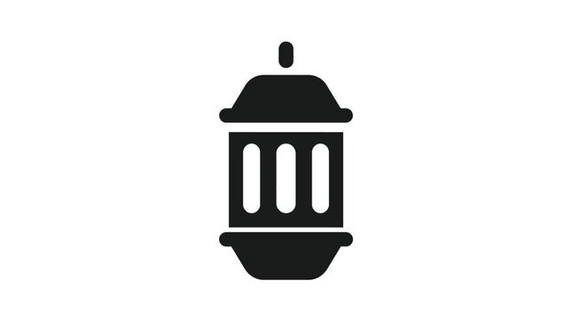 Minimalist black lantern icon featuring a simple flat design style isolated on a plain light background for creative graphic projects and digital interface design elements