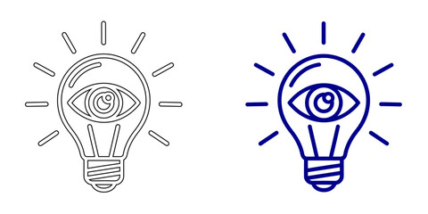 Minimalist light bulb with eye inside and shining rays icon for creative vision insight innovation and observation concept © Afaq