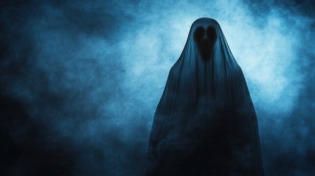 Eerie Ghostly Figure in Misty Darkness