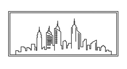 Fototapeta premium Modern City Skyline Silhouette, Minimalist Line Art, Urban Landscape, Business District
