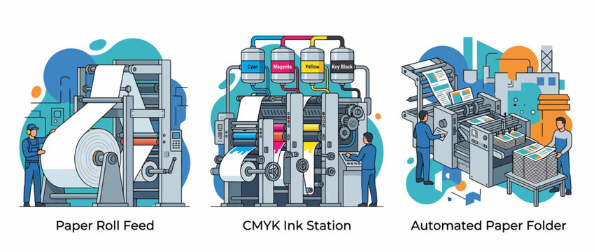 Industrial Printing Process and Factory Manufacturing Vector