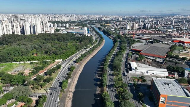Marginal Tiete in Sao Paulo, aerial view.