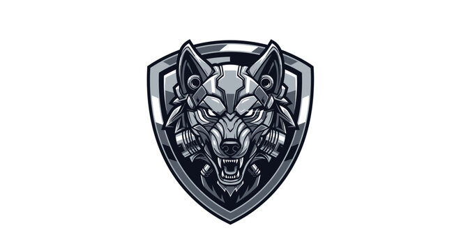 Mechanical Cyber Wolf Shield Mascot Logo