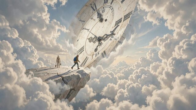 Tiny explorer walking on a giant clock face