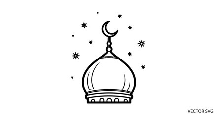 Mosque Dome with Crescent Moon Illustration. © Aga