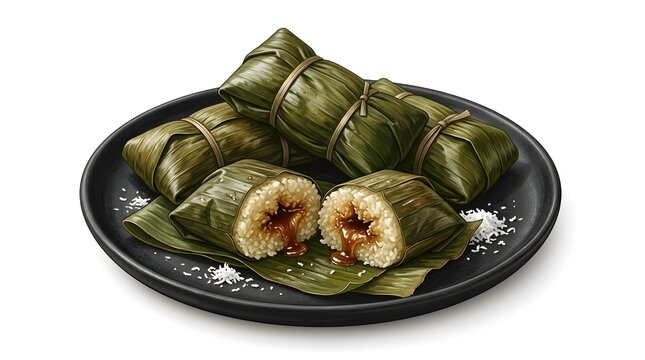 Lemet Singkong Traditional Cassava Cake Wrapped in Banana Leaves Illustration
