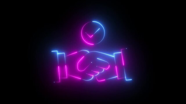Neon business hand success icon animation. Abstract neon investment icon animation. neon hand on business community 4k video icon.
