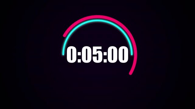 Vibrant cyan and red ten minute countdown timer tracking seconds on dark background functioning as a unique seamless light leaks overlay 4K UHD