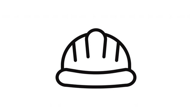 Construction hard hat helmet line art icon with tilting motion on white background for industrial safety concept or presentation design
