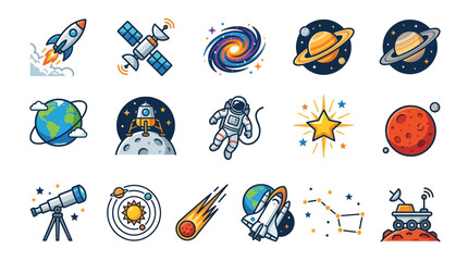 Astronaut Space Icons and Objects. © Studio84