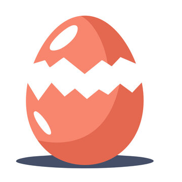 Flat design cracked red egg with white shell fragments