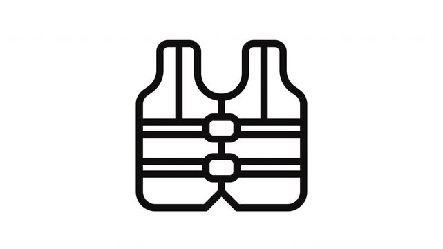 Life jacket line art icon with tilting motion on white background for water safety concept or presentation design