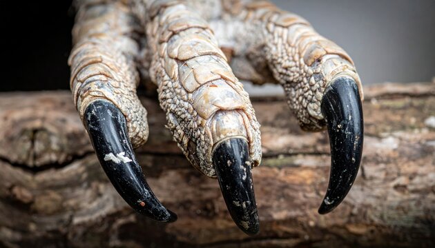 Close-up of bird claws on wood.